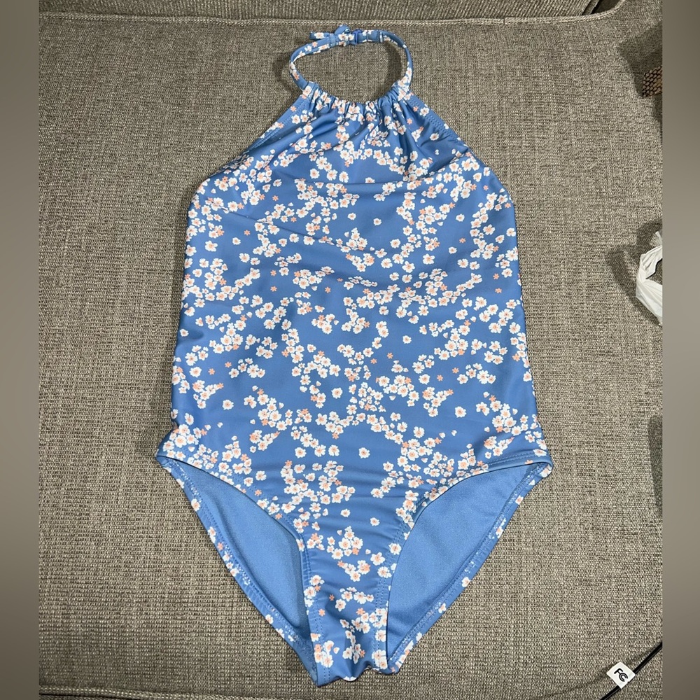 Girls Roxy Blue Floral Swimsuit with UPF 50+